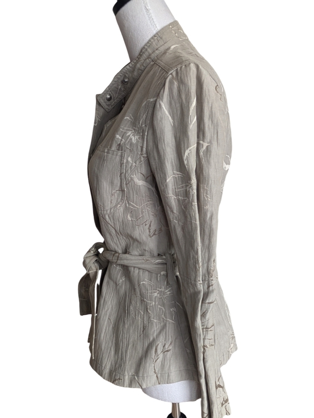 Armani Collezioni Sage Green Floral Embroidered Belted Jacket Size 6 - Picture 4 of 8